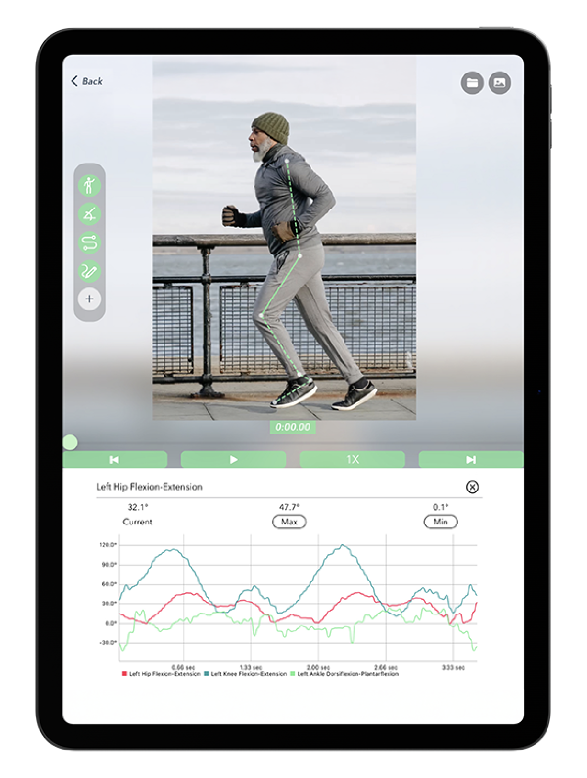 Man running in Yogger app with data being plotted on a graph